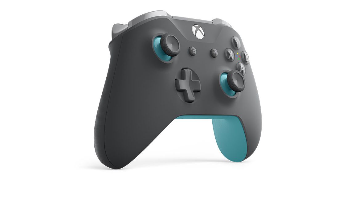 xbox grey and blue wireless controller